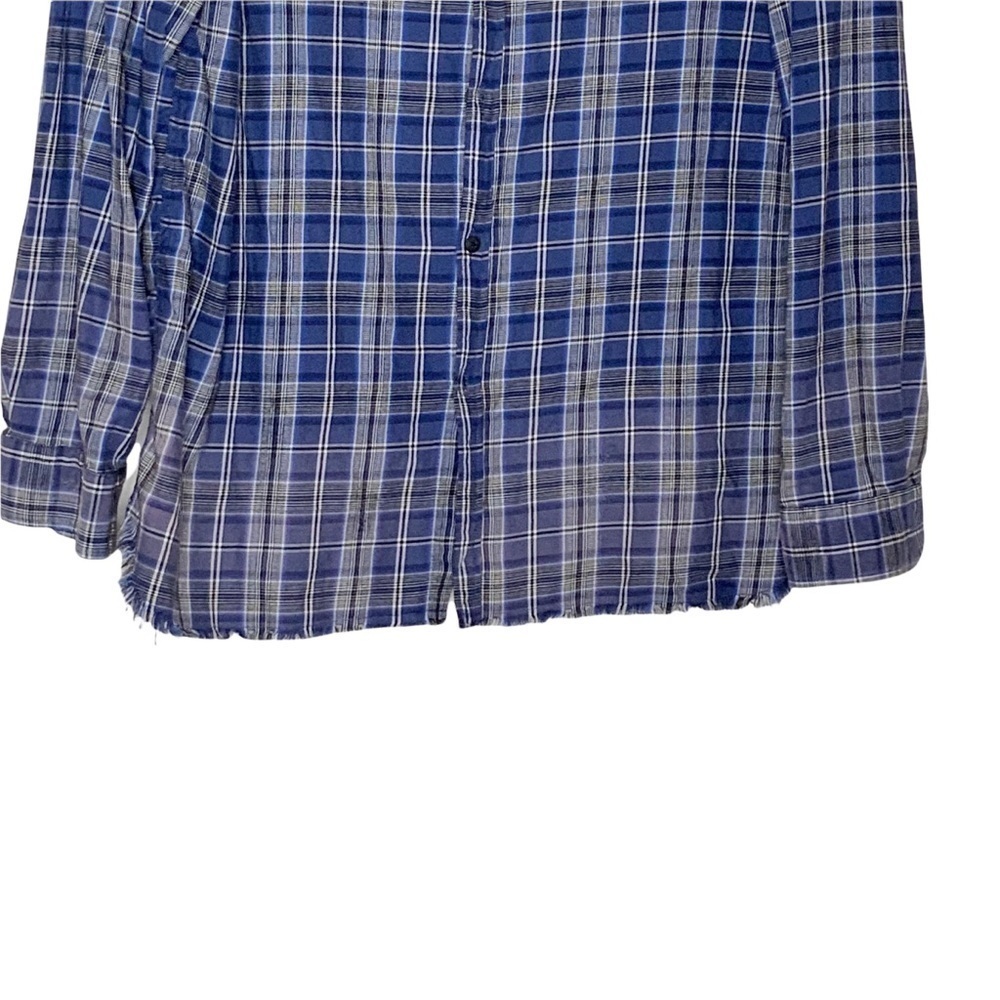 zara MAN Blue plaid buttoned down shirt with frayed hem. Size L - Picture 4 of 7